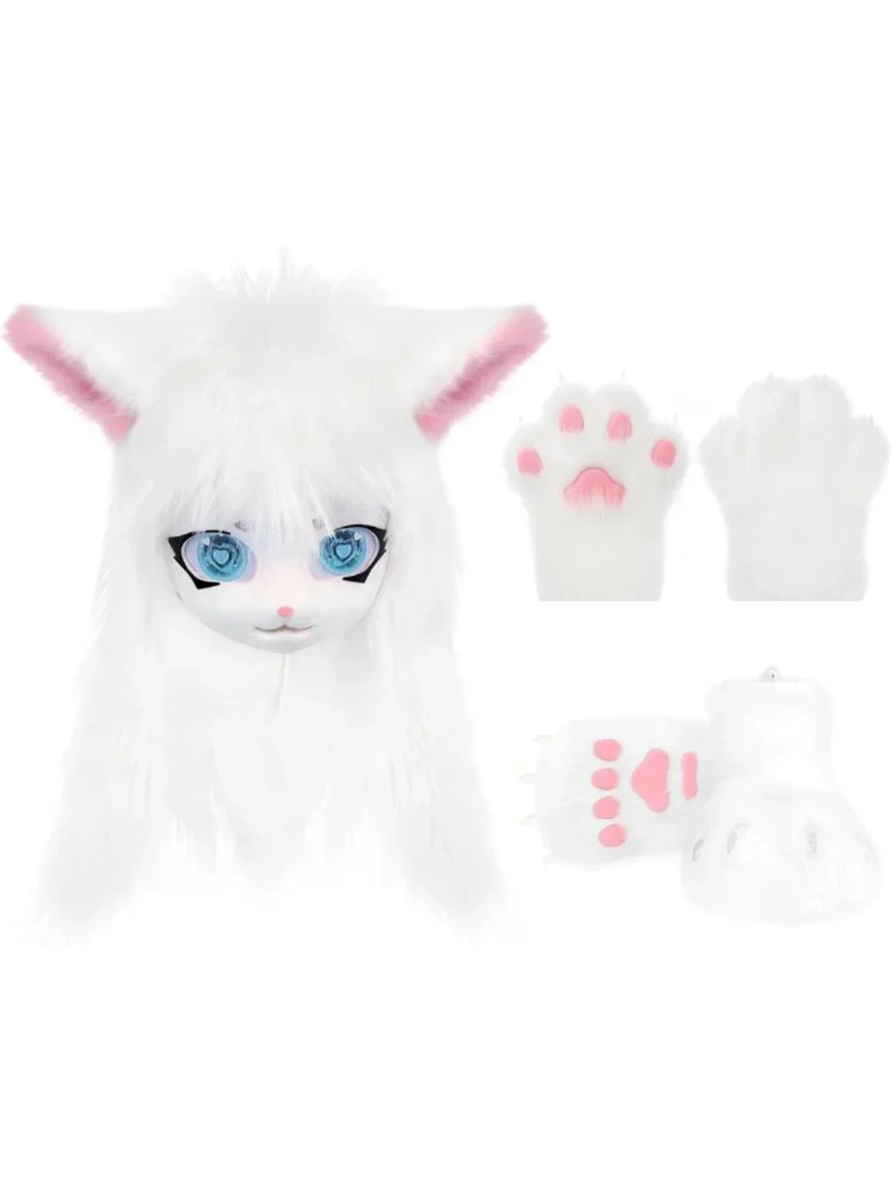 Furry Cat Paw Mittens & Shoes Set | Animal Head Mask for Halloween Costume